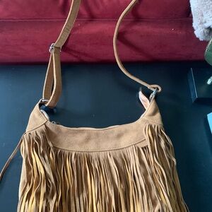 Black Faux Swede Fringe Shoulder Bag